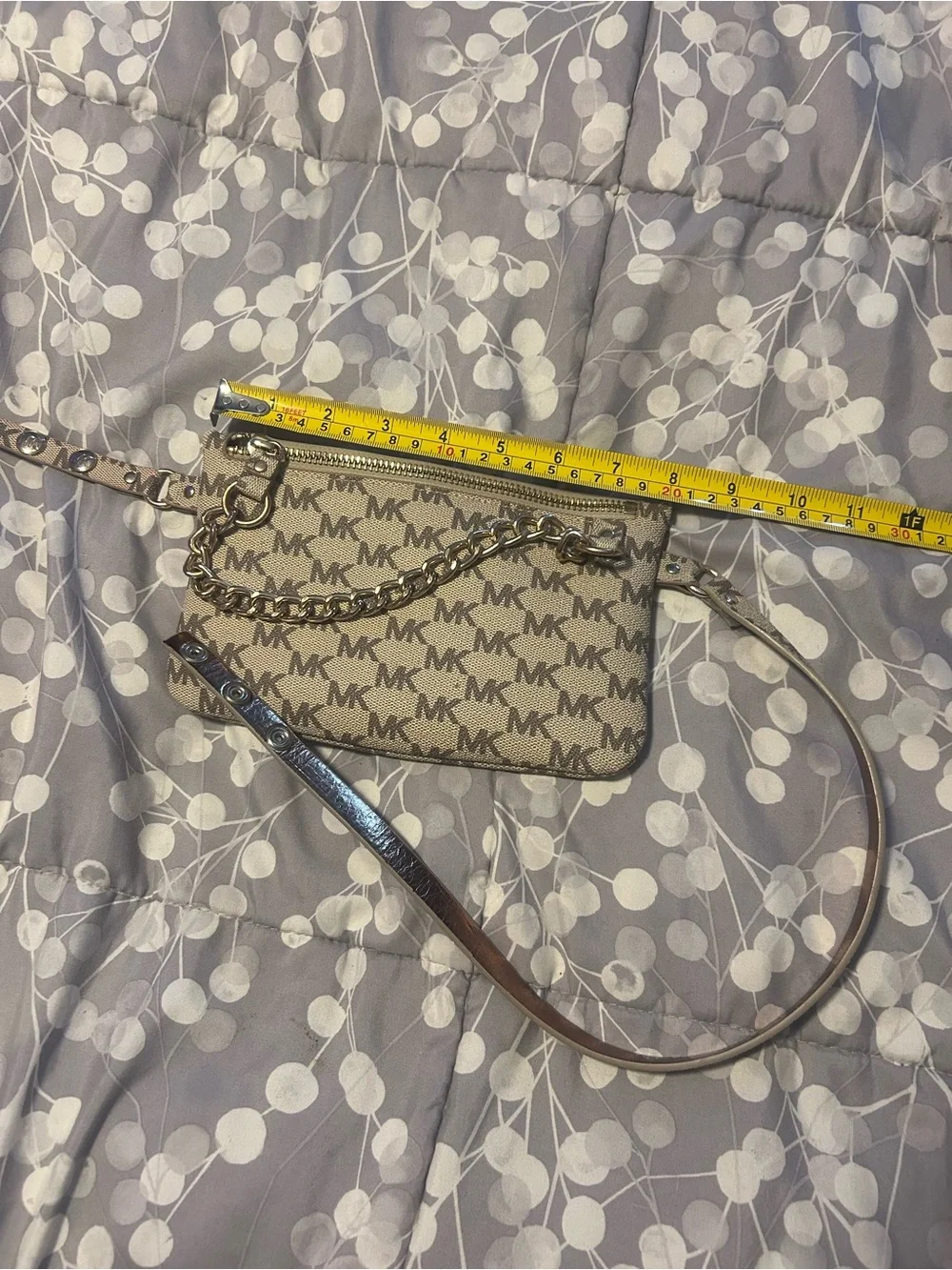 Michael Kors Tan Logo Mini Crossbody with Gold Chain